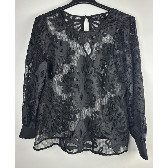 Torrid Mesh With Embroidery Long Sleeve Blouse Sheer Top Keyhole Plus Size 1 1X - Picture 11 of 12